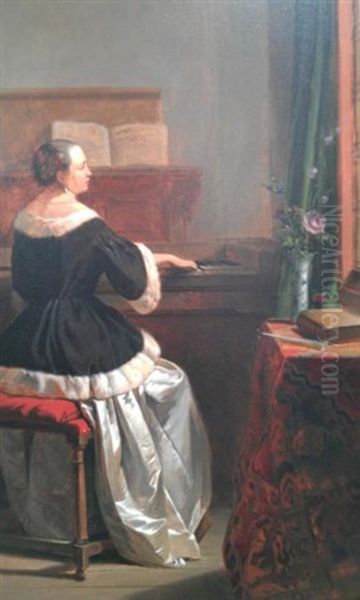 Femme Au Clavecin Dans Un Interieur Oil Painting by Hubertus van Hove