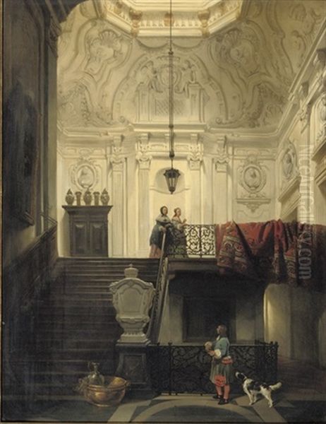 Elegant Figures In Interior Of Huis Schuylenburch, The Hague Oil Painting by Hubertus van Hove