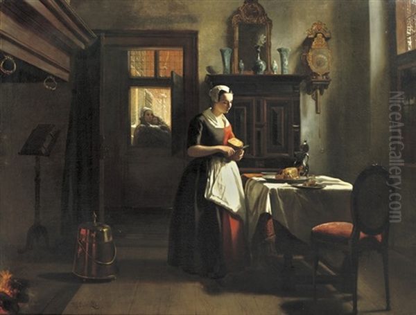 An Amsterdam Orphan Girl Preparing Supper Oil Painting by Hubertus van Hove