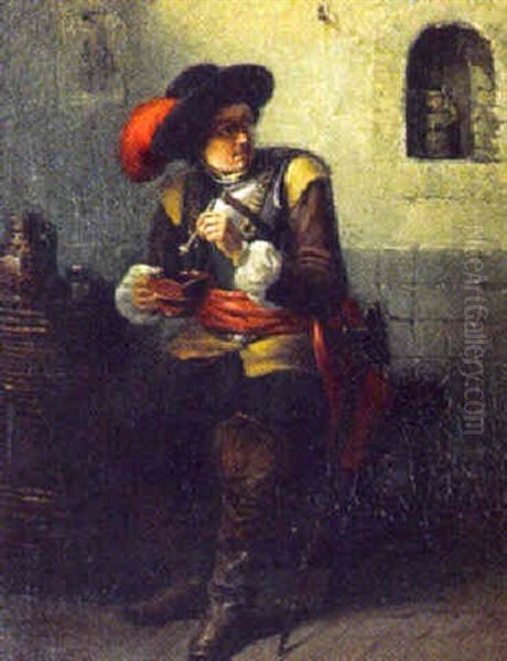 Interior Med Soldat Oil Painting by Johannes Hubertus van Hove