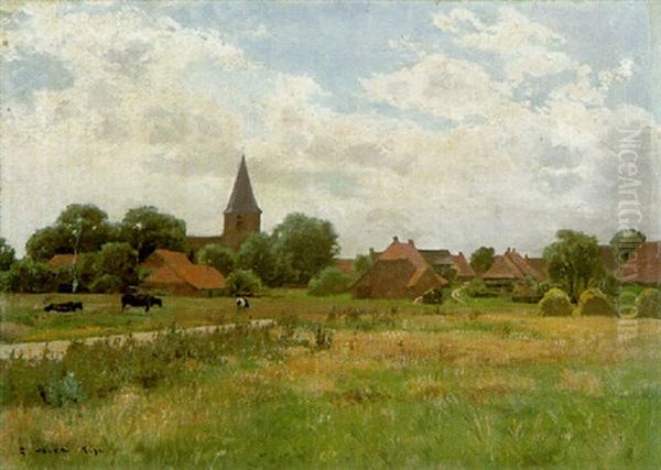 Weidende Kuhe Vor Einem Dorf Oil Painting by Gottfried Von Hoven