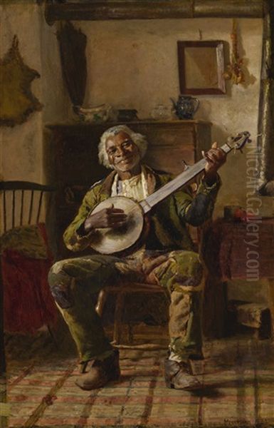 Untitled (man With Banjo) Oil Painting by Thomas Hovenden