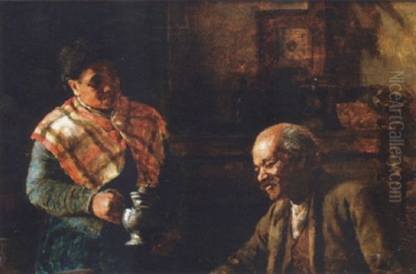 Old Couple In An Interior Oil Painting by Thomas Hovenden