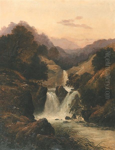 Bergige Landschaft Mit Wasserfall, Vermutlich Im Schottischen Hochland Oil Painting by George (9th Earl of Carlisle) Howard