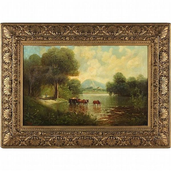 Cattle Watering Oil Painting by George (9th Earl of Carlisle) Howard