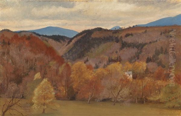 Autumn Hillside With A Hidden Cottage Oil Painting by George (9th Earl of Carlisle) Howard