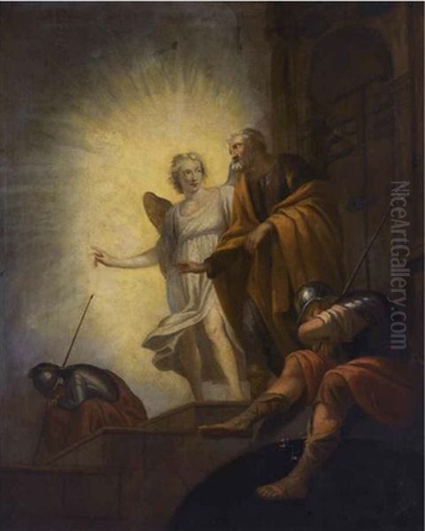 The Angel Waking Peter In The Prison Oil Painting by Henry Howard