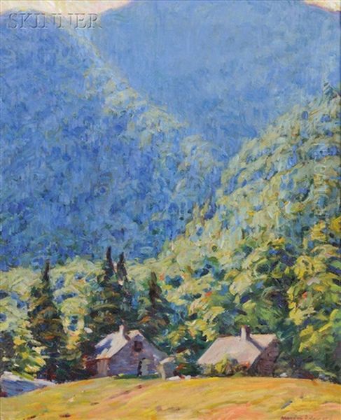 Mountain Vista With Cabins Oil Painting by Marion P. Howard