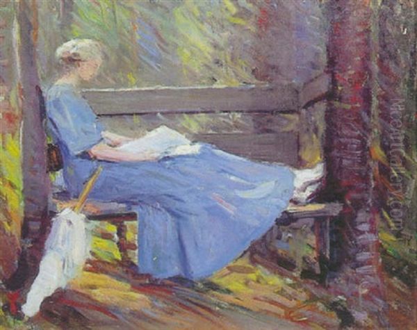 A Woman Reading In The Woods by Marion P. Howard