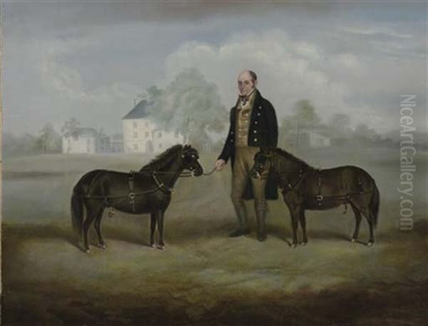 John Forgie With Two Favorite Ponies, A View Of Champfleurie Beyond Oil Painting by James (of Skirling) Howe