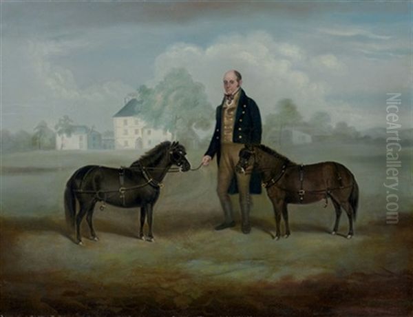 John Forgie With Two Favorite Ponies, A View Of Champfleurie Beyond Oil Painting by James (of Skirling) Howe