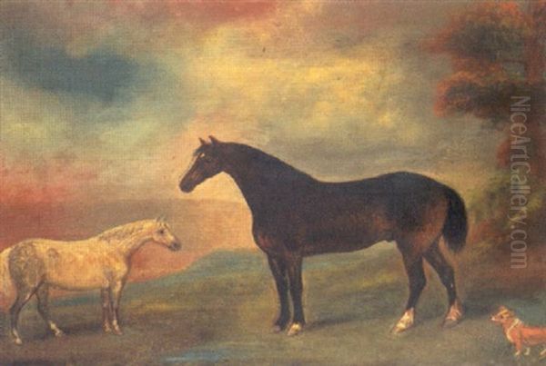 Horses And Dog In A Landscape Oil Painting by James (of Skirling) Howe