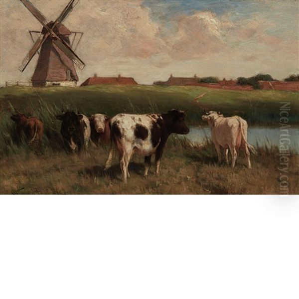 The Old Mill At Bussum, Holland Oil Painting by William Henry Howe