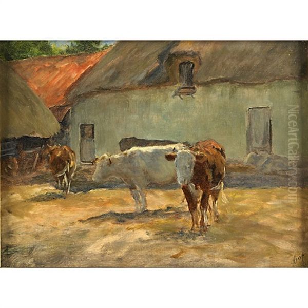 A Barnyard With Cattle Oil Painting by William Henry Howe