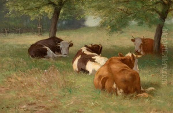 Cows In A Grassy Field Oil Painting by William Henry Howe