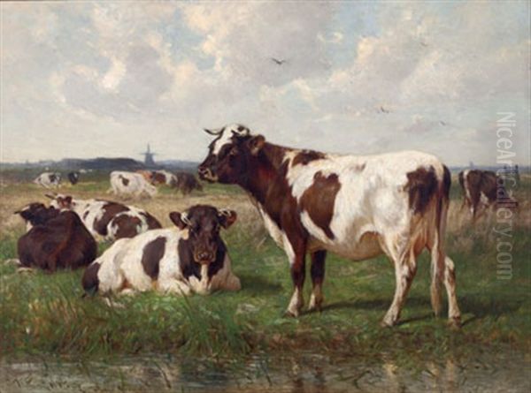 Cattle In A Landscape Oil Painting by William Henry Howe