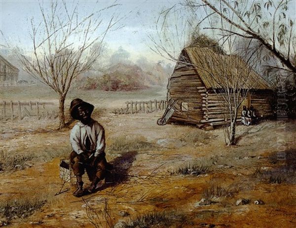 Farm Scene With Negro Boy Oil Painting by William Henry Howe