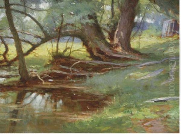 A Quiet Brook In A Wooded Landscape (+ Another Similar; Pair) Oil Painting by William Henry Howe