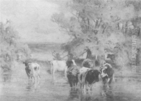 Cows At The River Oil Painting by William Henry Howe