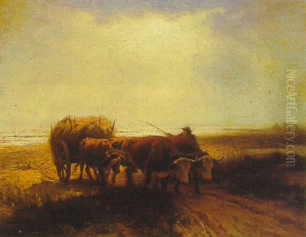 Hauling Seaweed, Black Hall Beach, Connecticut Oil Painting by William Henry Howe