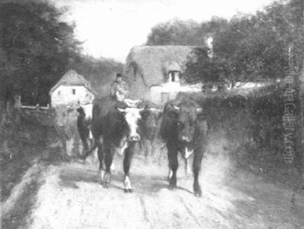 Driving The Cattle To Pasture Oil Painting by William Henry Howe