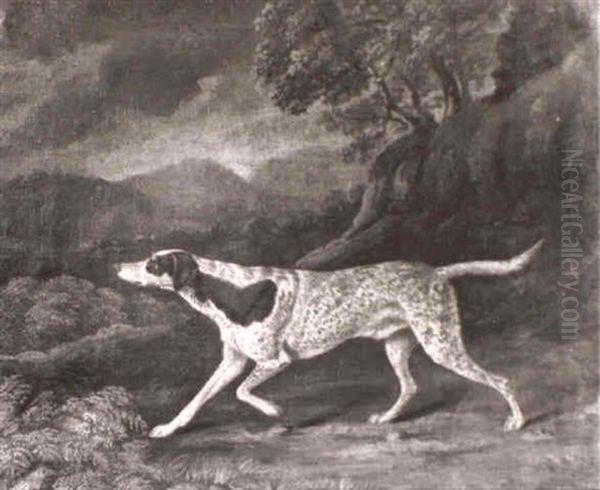 A Liver And White Pointer In A Landscape Oil Painting by William Samuel Howitt