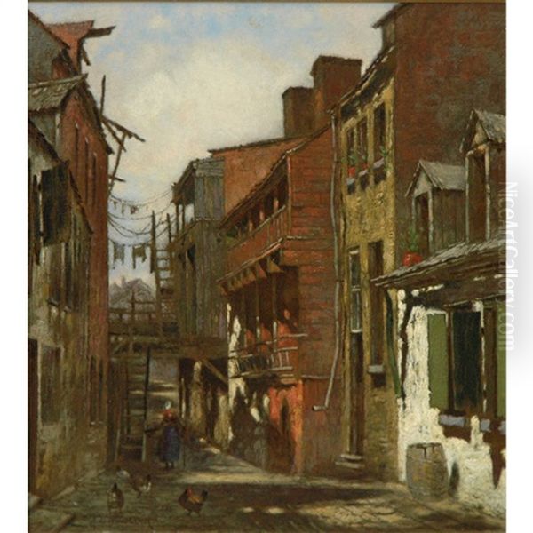 Woman Walking Through Town Oil Painting by Alfred Cornelius Howland