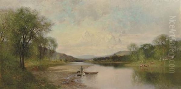 On The Connecticut At Brattleboro, Vermont Oil Painting by Alfred Cornelius Howland