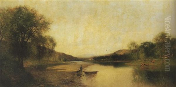 On The Connecticut At Brattleboro, Vermont Oil Painting by Alfred Cornelius Howland