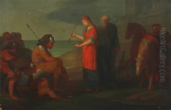 Bosmina, Fingal's Daughter Comes To Soras Prince To Mediate Peace Oil Painting by Christian Faedder Hoyer