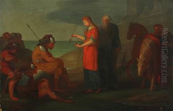 Bosmina, Fingal's Daughter Comes To Soras Prince To Mediate Peace Oil Painting by Christian Faedder Hoyer