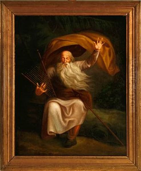 Ossian With His Harp (after N. A. Abildgaard And J. F. Clemens) Oil Painting by Christian Faedder Hoyer