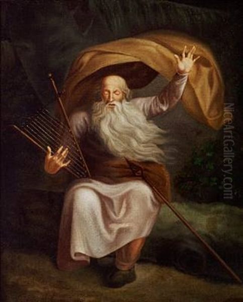 Ossian With His Harp (after N.a. Abildgaard And J.f. Clemens) Oil Painting by Christian Faedder Hoyer