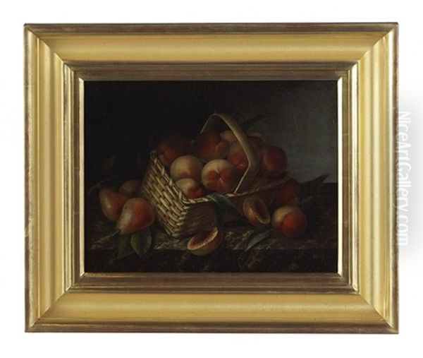 Still Life With A Basket Of Peaches On A Marble Slab by William H. Hoyt