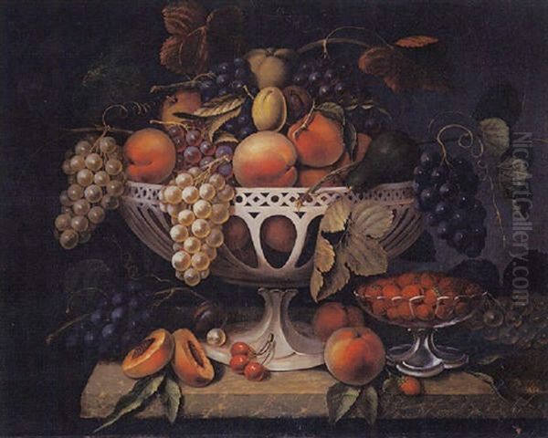 A Fruit Still Life With Berries, Peaches, Pears And Grapes Oil Painting by William H. Hoyt