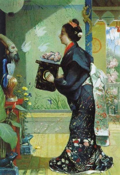 Japanerin Oil Painting by Sergius Hruby