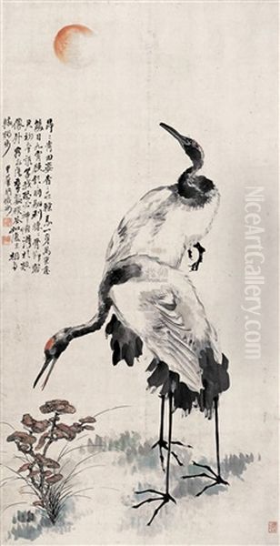 Crane Oil Painting by  Hu Tiemei