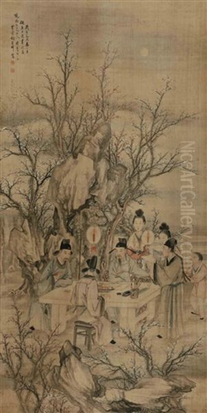 A Spring Night Banquet In The Plum Garden Oil Painting by  Hu Yingxiang