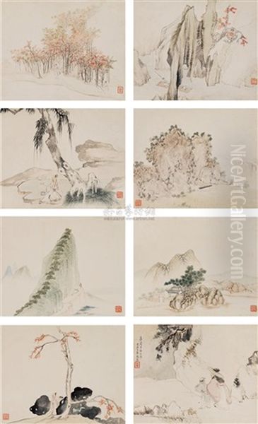 Landscape And Character (8 Works) Oil Painting by  Hua Guan