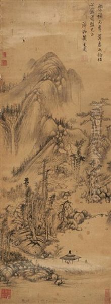 Huang Daozhou: Ink On Satin 'landscape' Painting Oil Painting by  Huang Daozhou