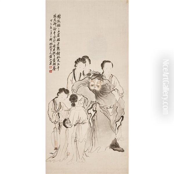 Hanging Scroll, Five Women And An Immortal, Inscription Oil Painting by  Huang Shanshou