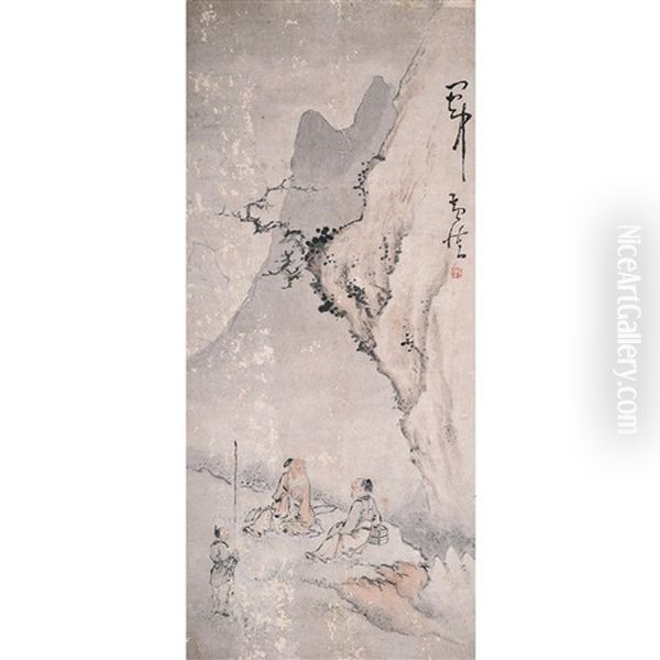 Landscape Mounted Scroll Oil Painting by  Huang Shen