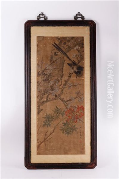 17th C. Ink & Color Painting On Silk Oil Painting by  Huang Shen