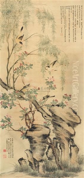 Flower And Birds Oil Painting by  Huang Yue