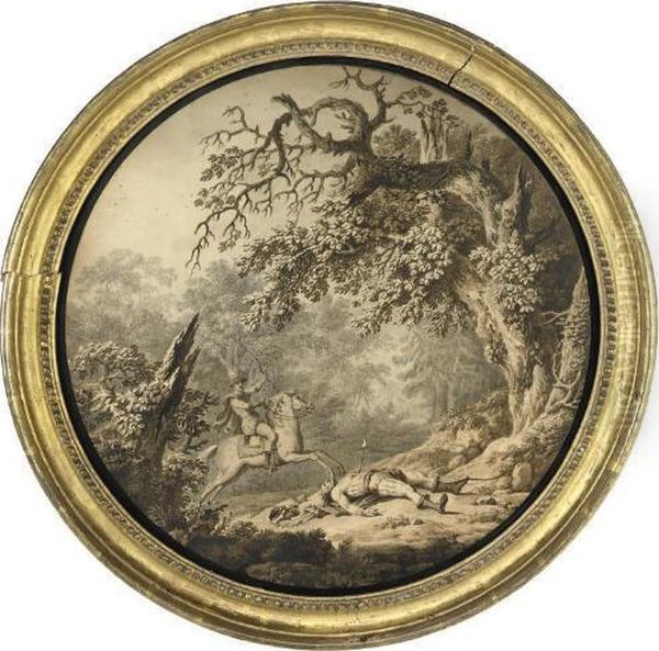 Wooded Landscape With A Horseman And A Fallen Soldier
; And 
A Brigand Attacking A Soldier Oil Painting by John James Barralet