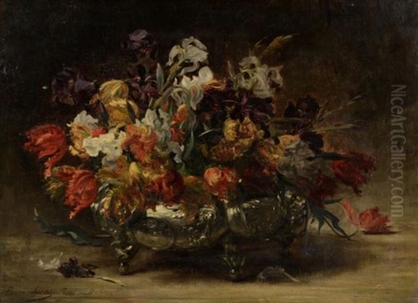 Nature Morte Aux Fleurs Oil Painting by Pierre-Adolphe Huas