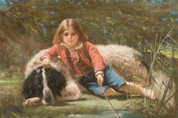 Garcon Pechant Avec Son Chien Oil Painting by Pierre-Adolphe Huas