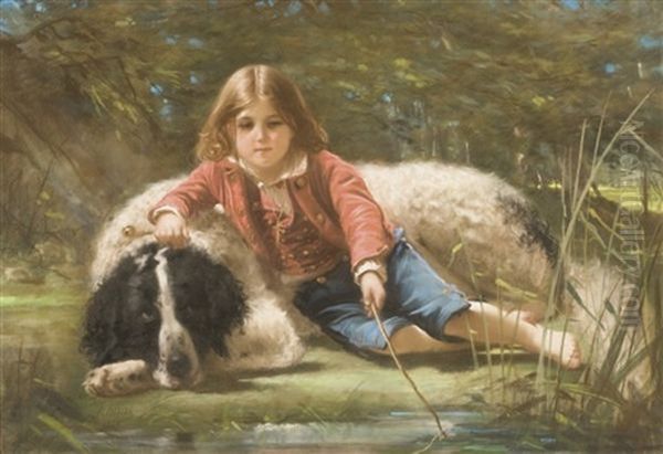 Un Garcon Pechant Avec Son Chien Oil Painting by Pierre-Adolphe Huas