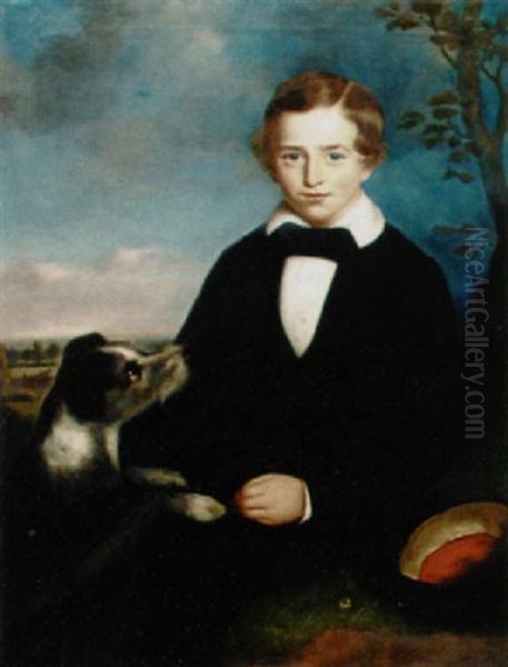 Young Boy With His Favorite Terrier Oil Painting by Bennett Hubbard