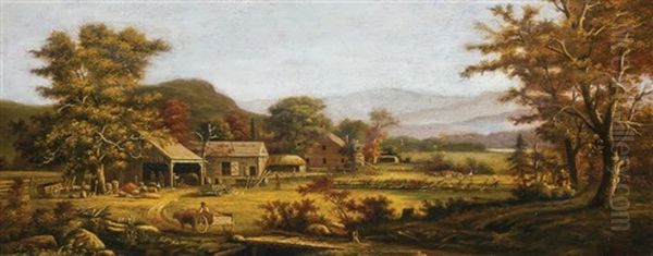 A Busy Day On The Farm Oil Painting by Richard William Hubbard